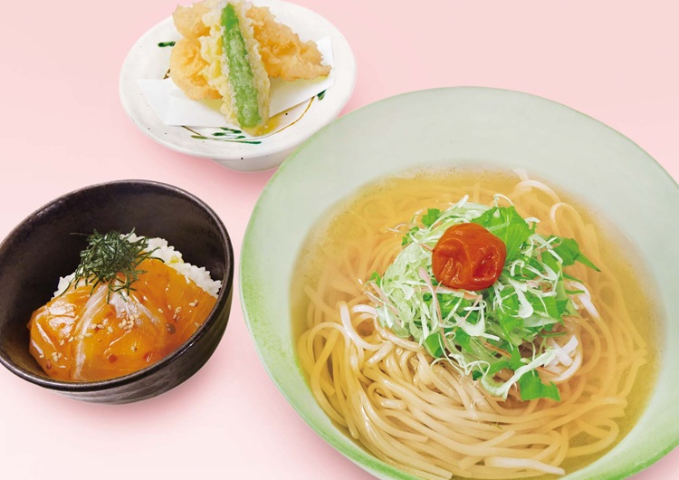 冷やしかしわ天うどんとミニべっこう丼